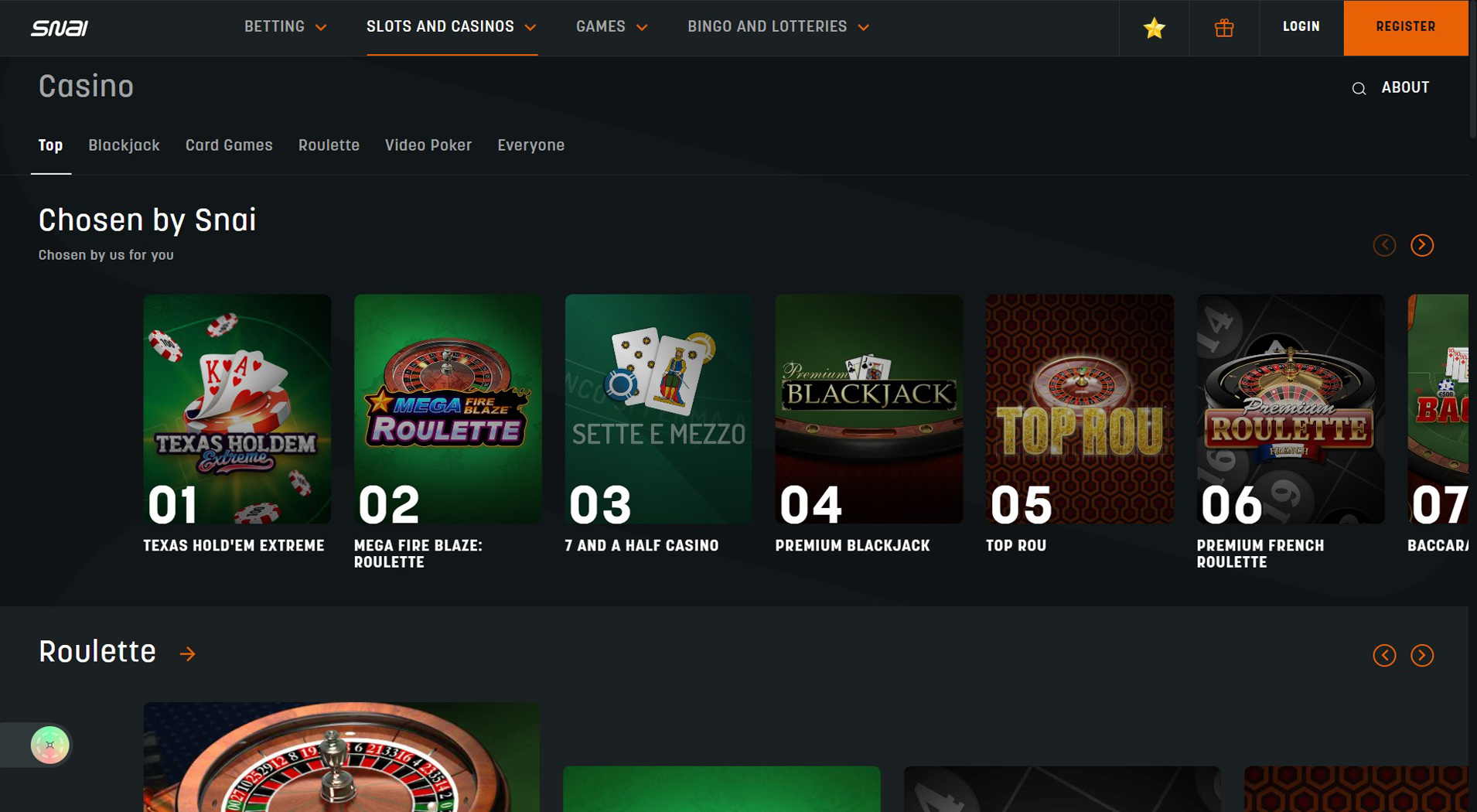 2. SNAI- Accesso rapido al casinò Giropay